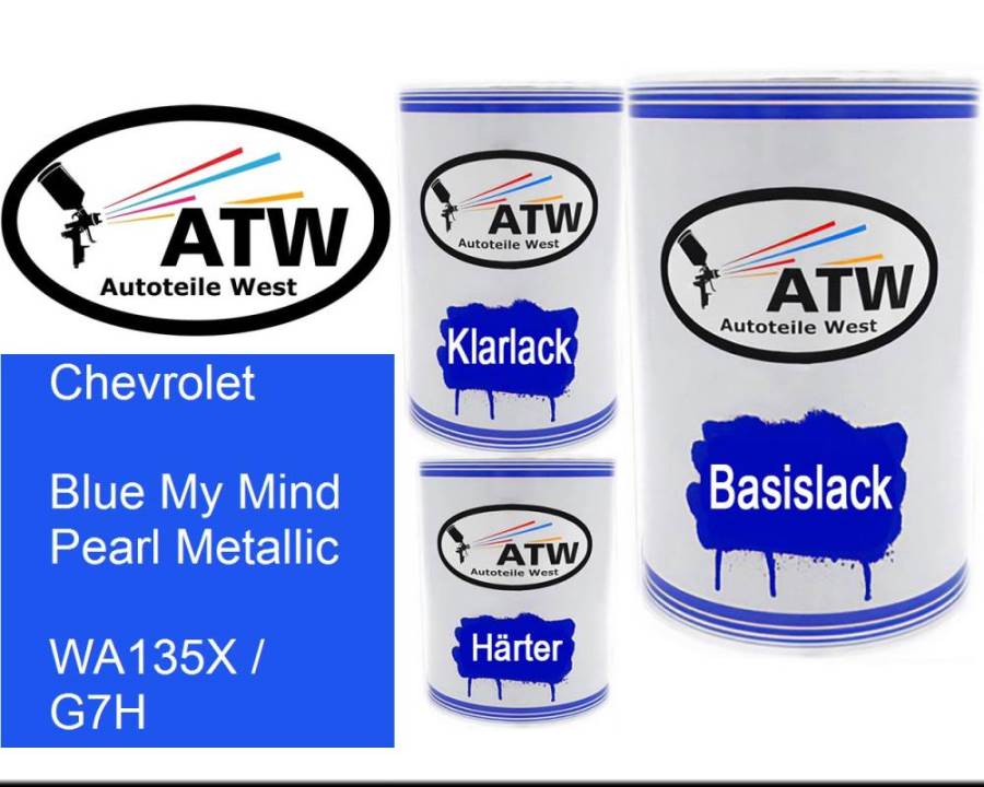 Chevrolet, Blue My Mind Pearl Metallic, WA135X / G7H: 500ml Lackdose + 500ml Klarlack + 250ml Härter - Set, von ATW Autoteile West.